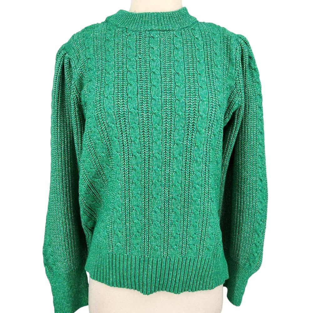 Crown & Ivy Green Cable Knit Puff Sleeve Sweater – Size XL